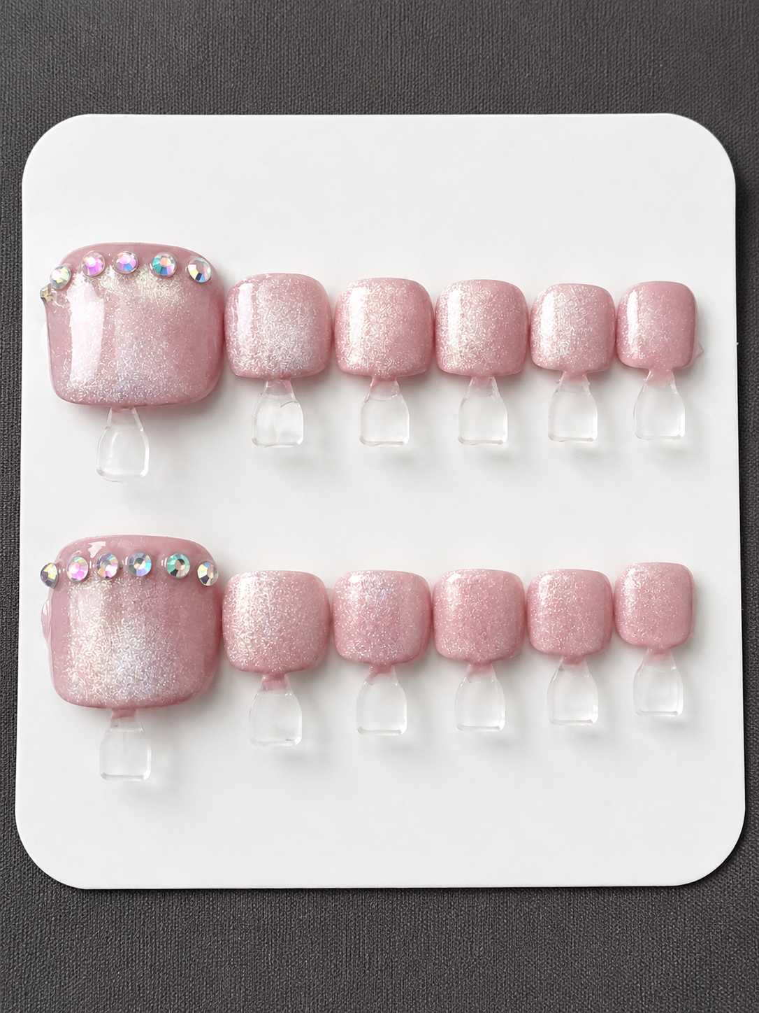 Blush Crystal Shimmer Press-On Toenails