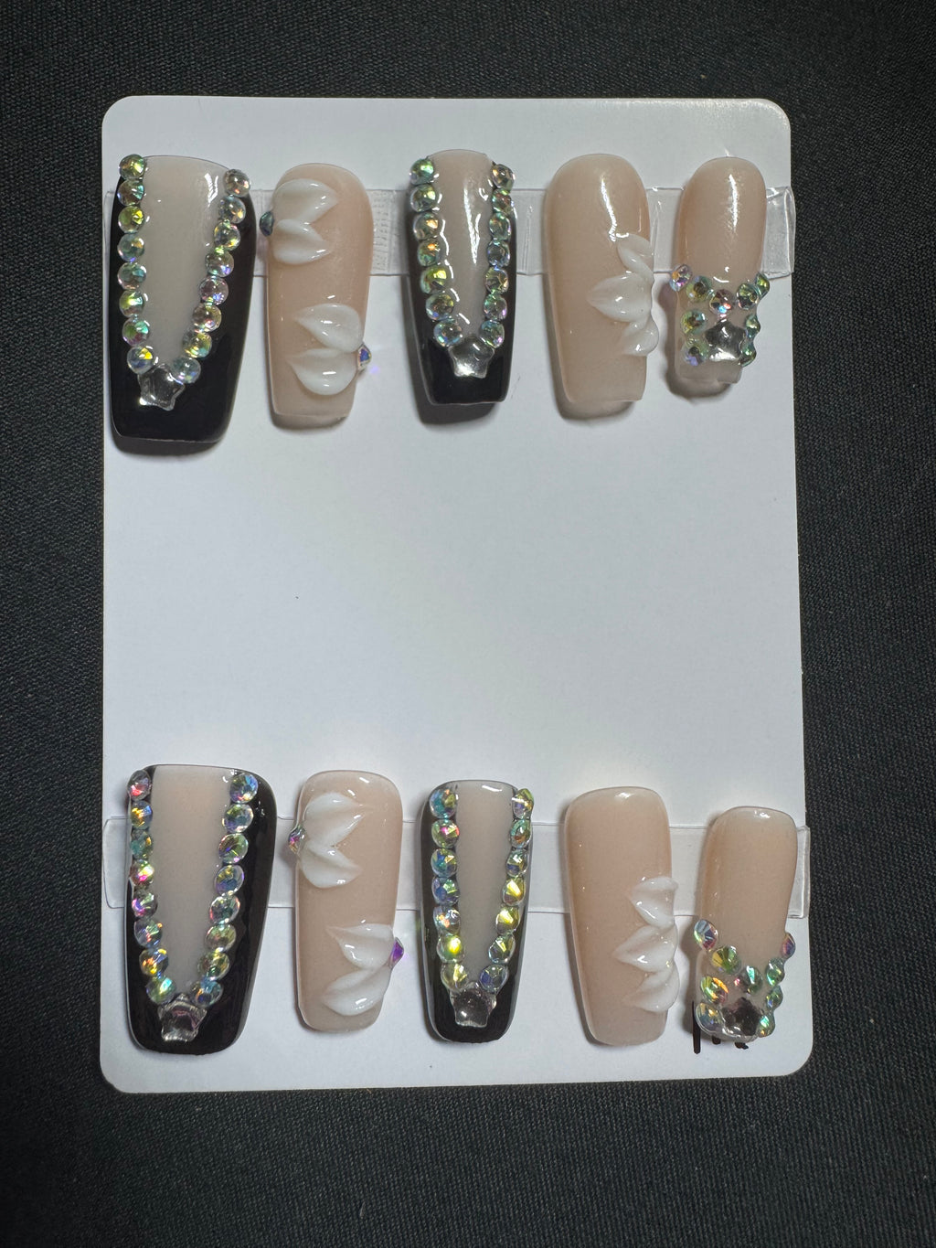 Midnight Bloom Crystal Press-On Nails