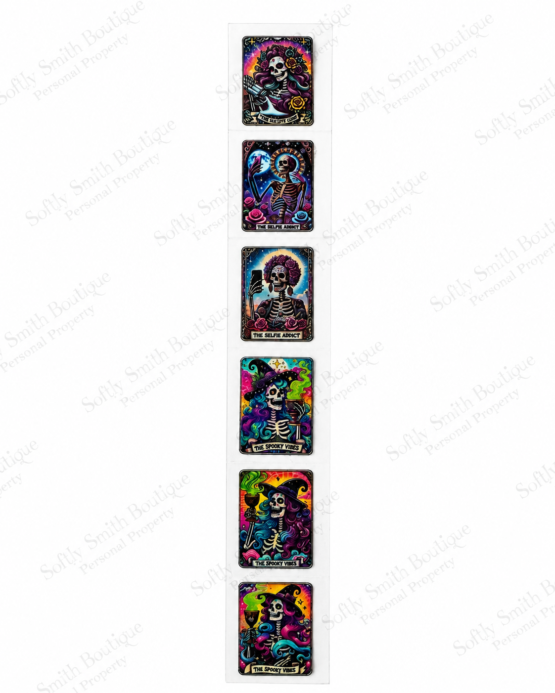 Spooky skeleton UV DTF kiss cut wrap strip with six designs