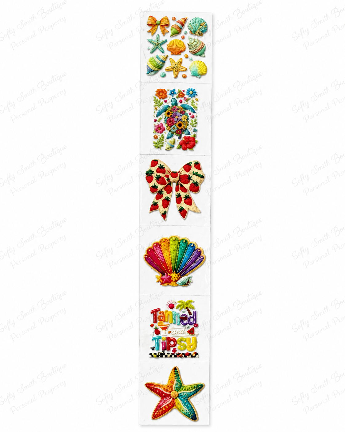 Colorful coastal UV DTF kiss cut wrap strip with six designs