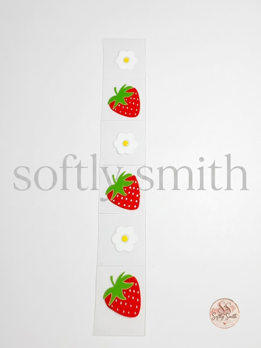 Strawberry and daisy UV DTF kiss cut wrap strip with six designs