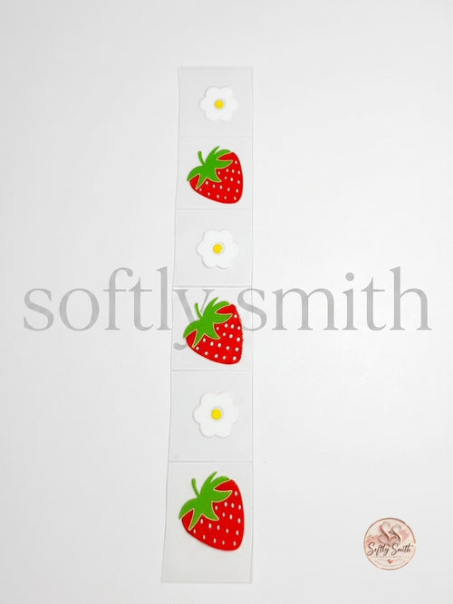 Strawberry and daisy UV DTF kiss cut wrap strip with six designs