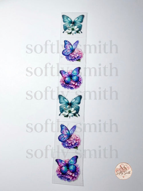 Butterfly and hydrangea UV DTF kiss cut wrap strip with six designs