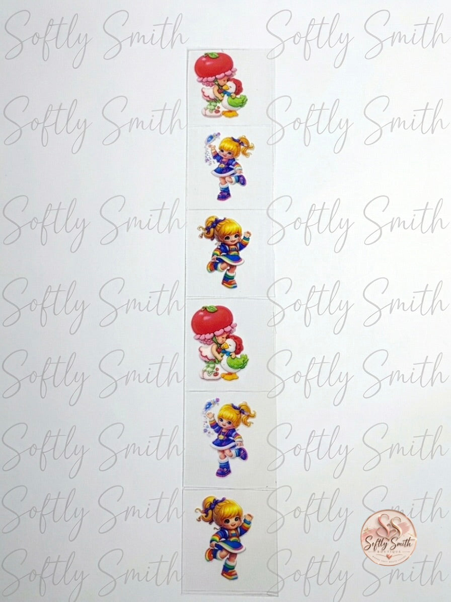 Retro rainbow girl characters UV DTF kiss cut wrap strip with six designs