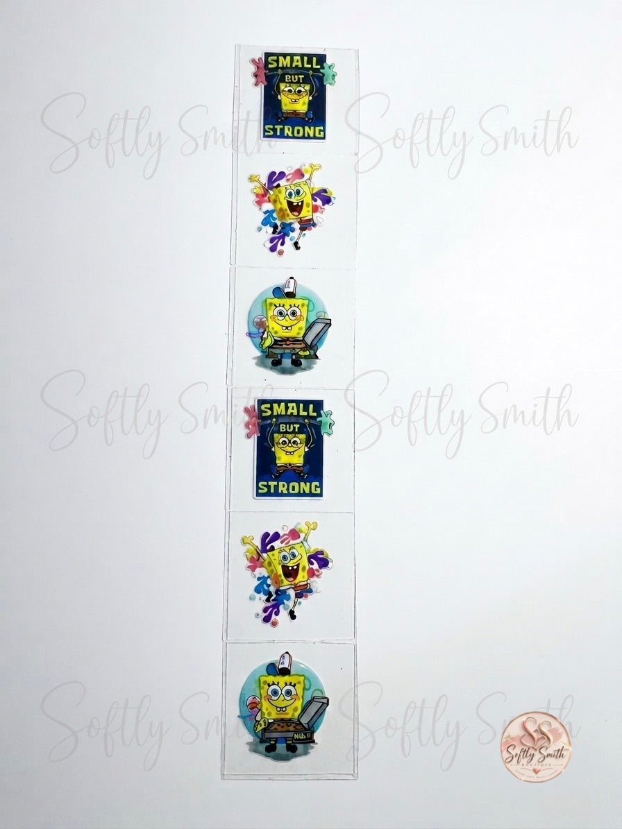 SpongeBob themed UV DTF kiss cut wrap strip with six designs