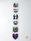 Jack and Sally themed UV DTF kiss cut wrap strip with six designs