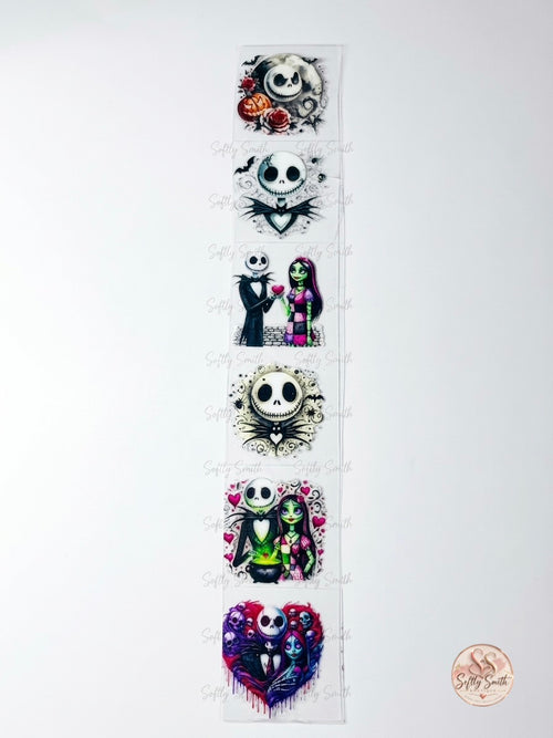 Jack and Sally themed UV DTF kiss cut wrap strip with six designs