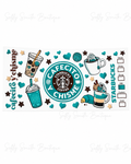 Teal Cafecito y Chisme coffee themed 16oz UV DTF wrap