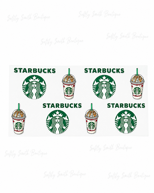 Green coffee shop logo and drink 16oz UV DTF wrap