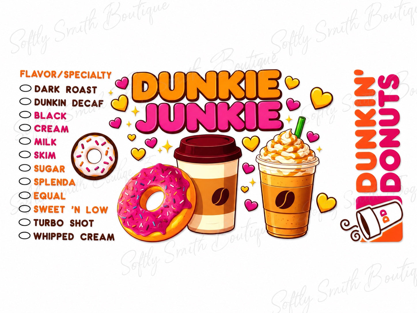 Dunkie Junkie coffee order checklist 16oz UV DTF wrap