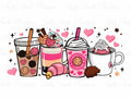 Pink cafecito and chisme coffee drinks 16oz UV DTF cup wrap
