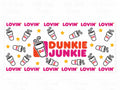 Pink and orange Dunkie Junkie Lovin coffee cups 16oz UV DTF wrap