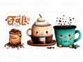 Cute fall coffee cups and coffee beans 16oz UV DTF wrap