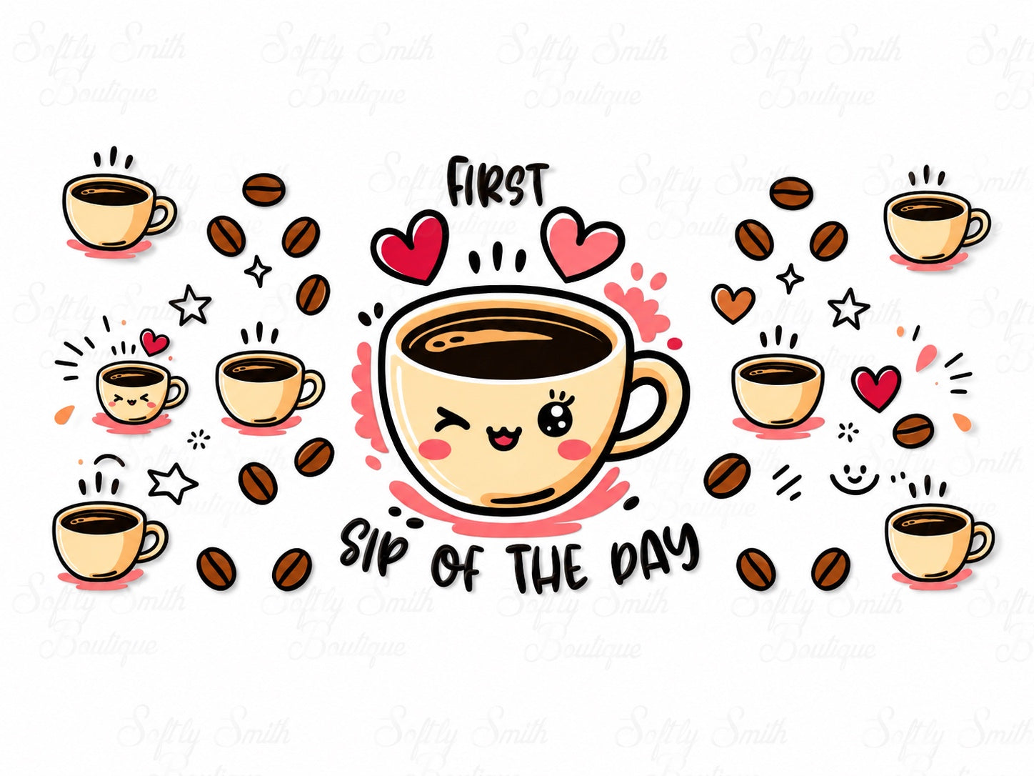 First sip of the day cute coffee cup 16oz UV DTF wrap