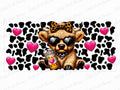 Highland cow with pink hearts, cow print, and coffee 16oz UV DTF cup wrap