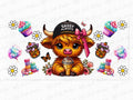 Sassy Always highland cow with coffee and colorful sweets 16oz UV DTF cup wrap