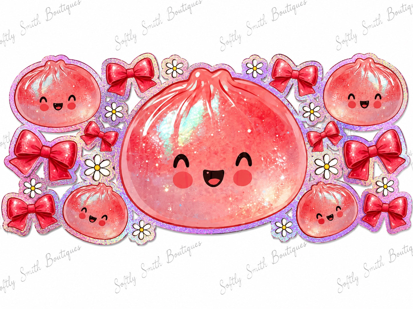 Red glitter dumpling with bows 16oz UV DTF wrap