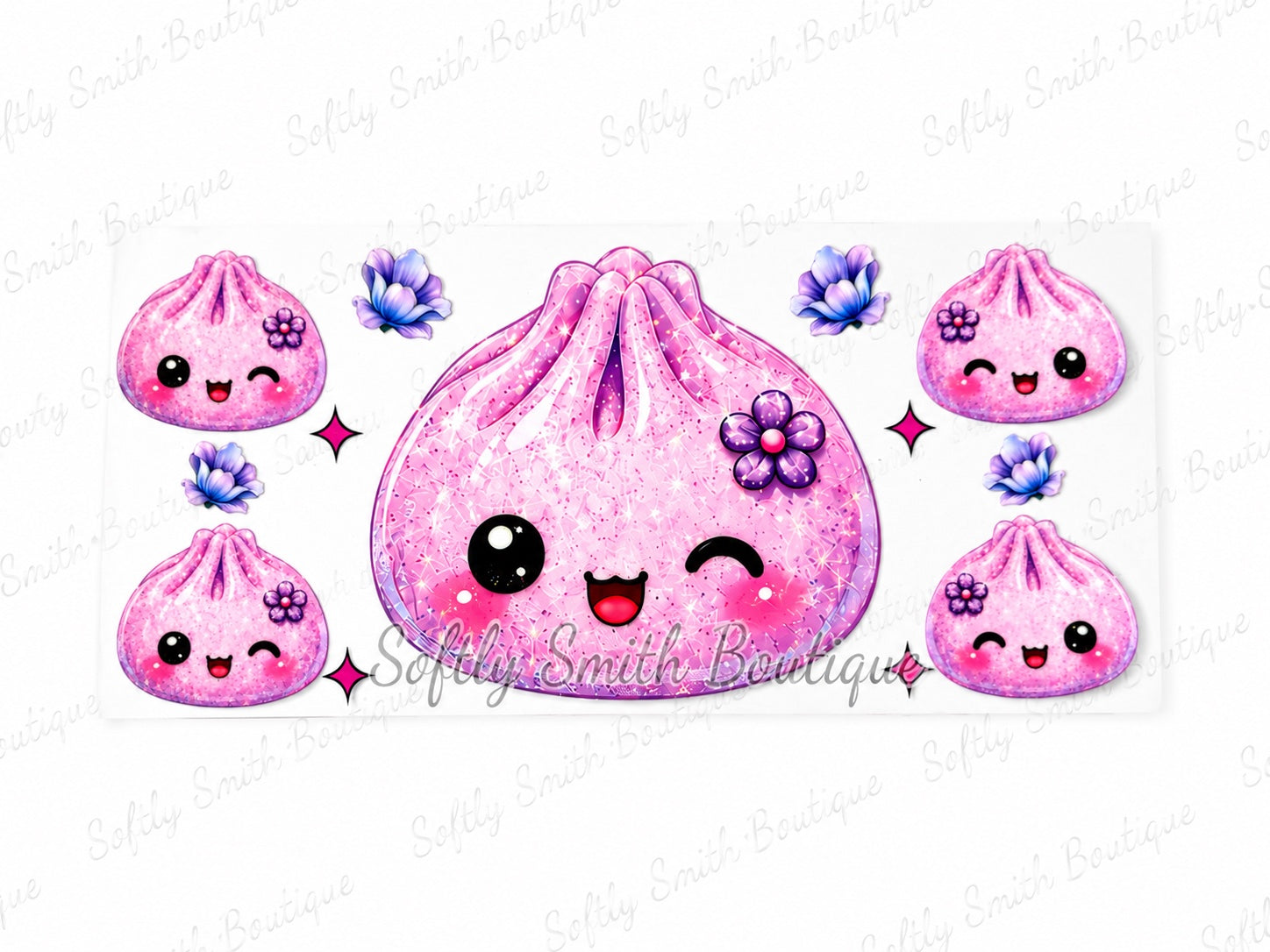 Pink floral glitter dumpling 16oz UV DTF wrap
