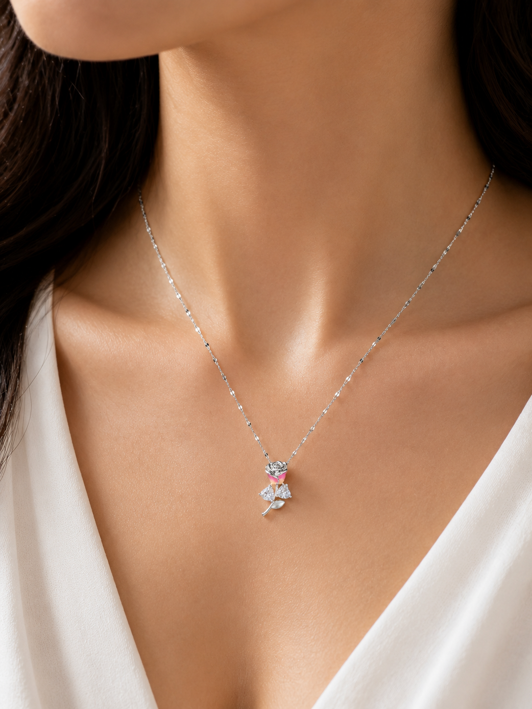Pink Rose Crystal Necklace