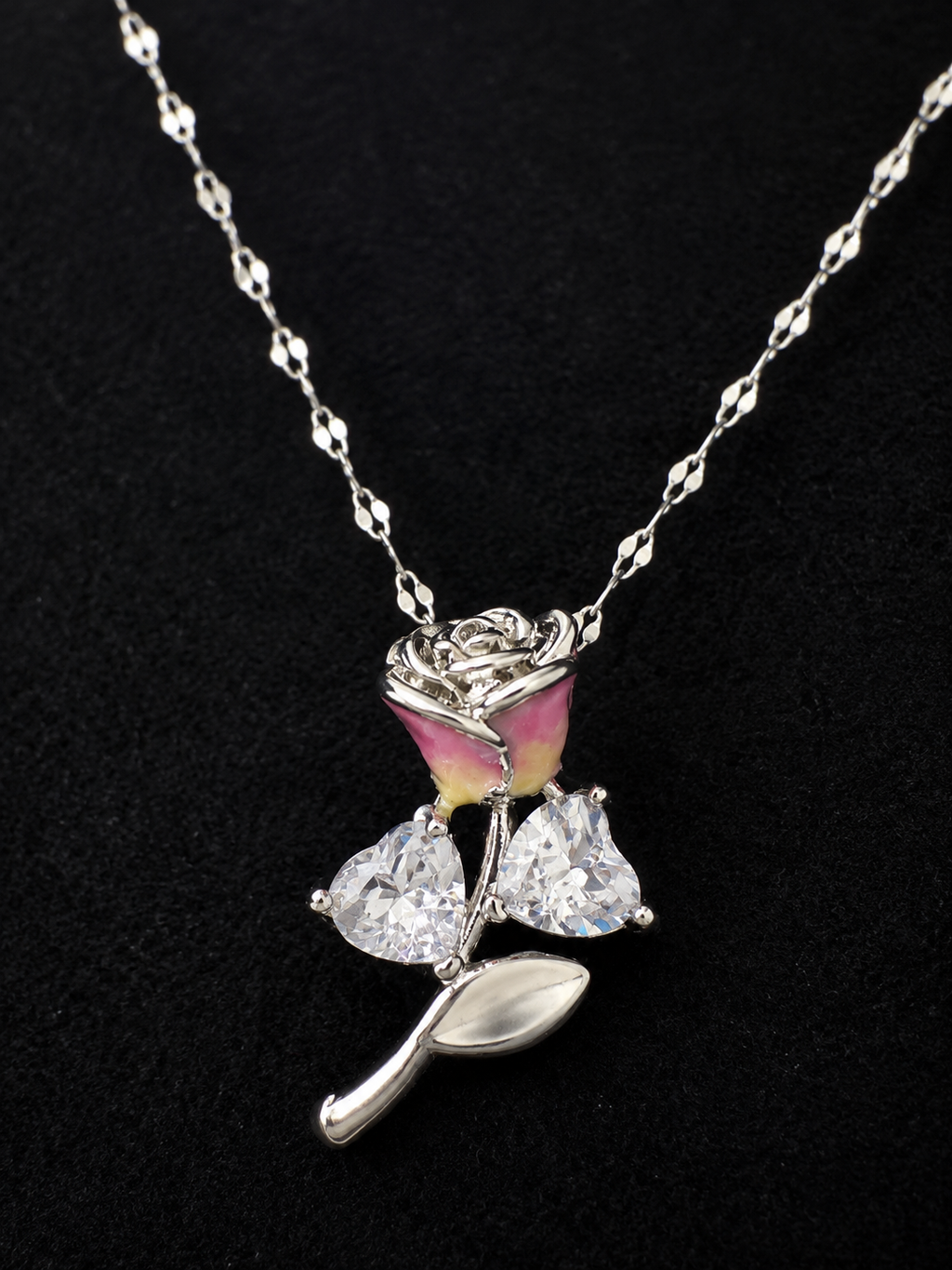Pink Rose Crystal Necklace