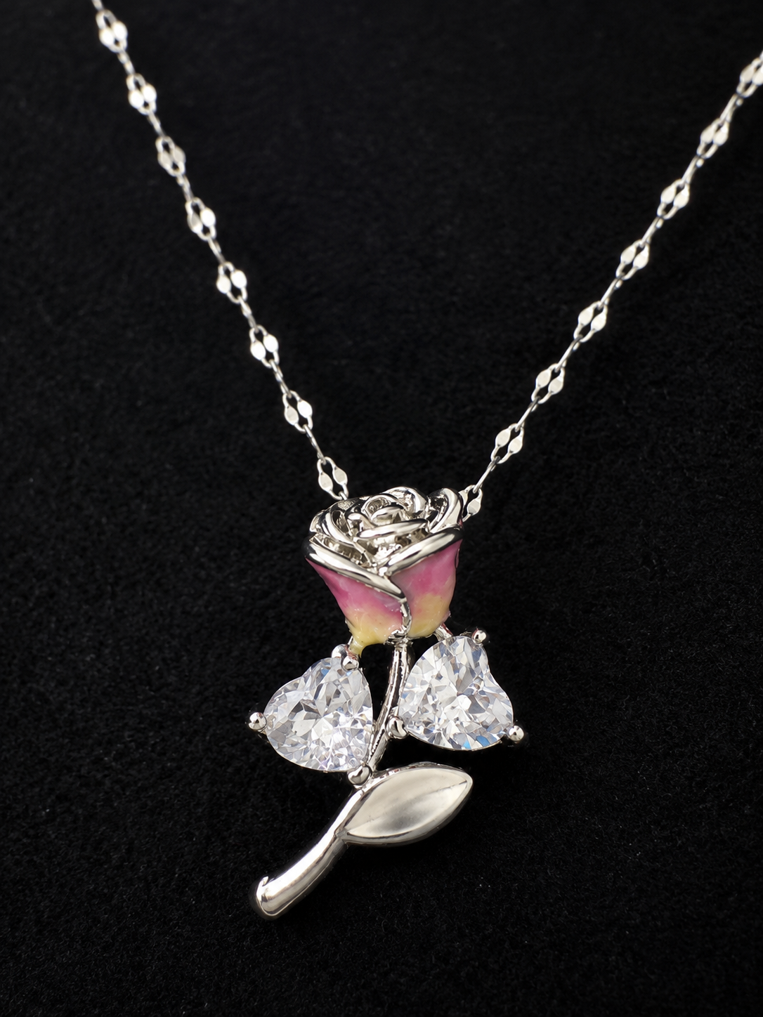 Pink Rose Crystal Necklace