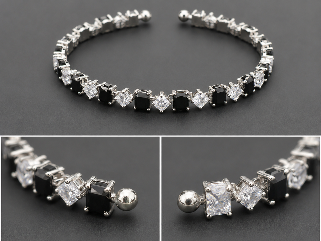 Black & Clear Stone Wrap Bangle Bracelet