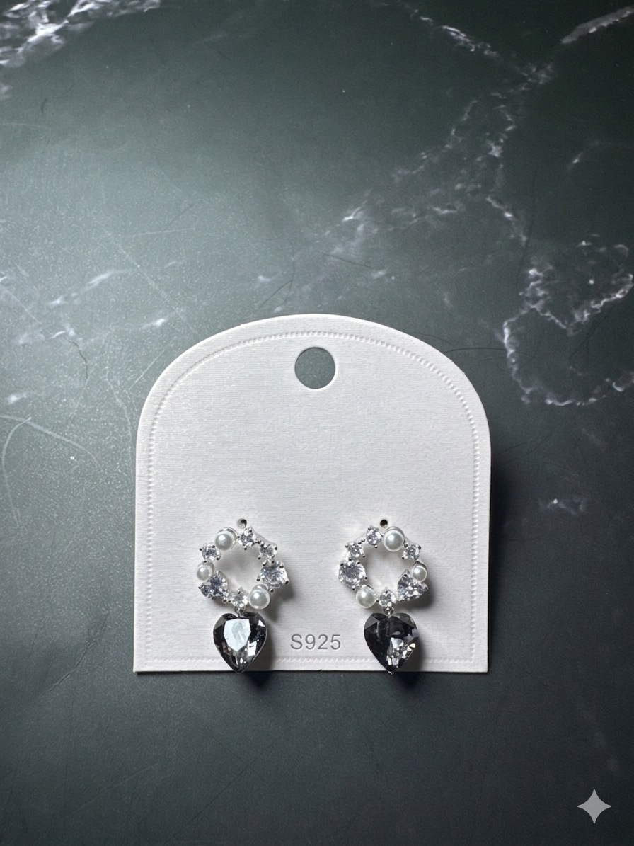 Midnight Pearl Heart Drop Earrings