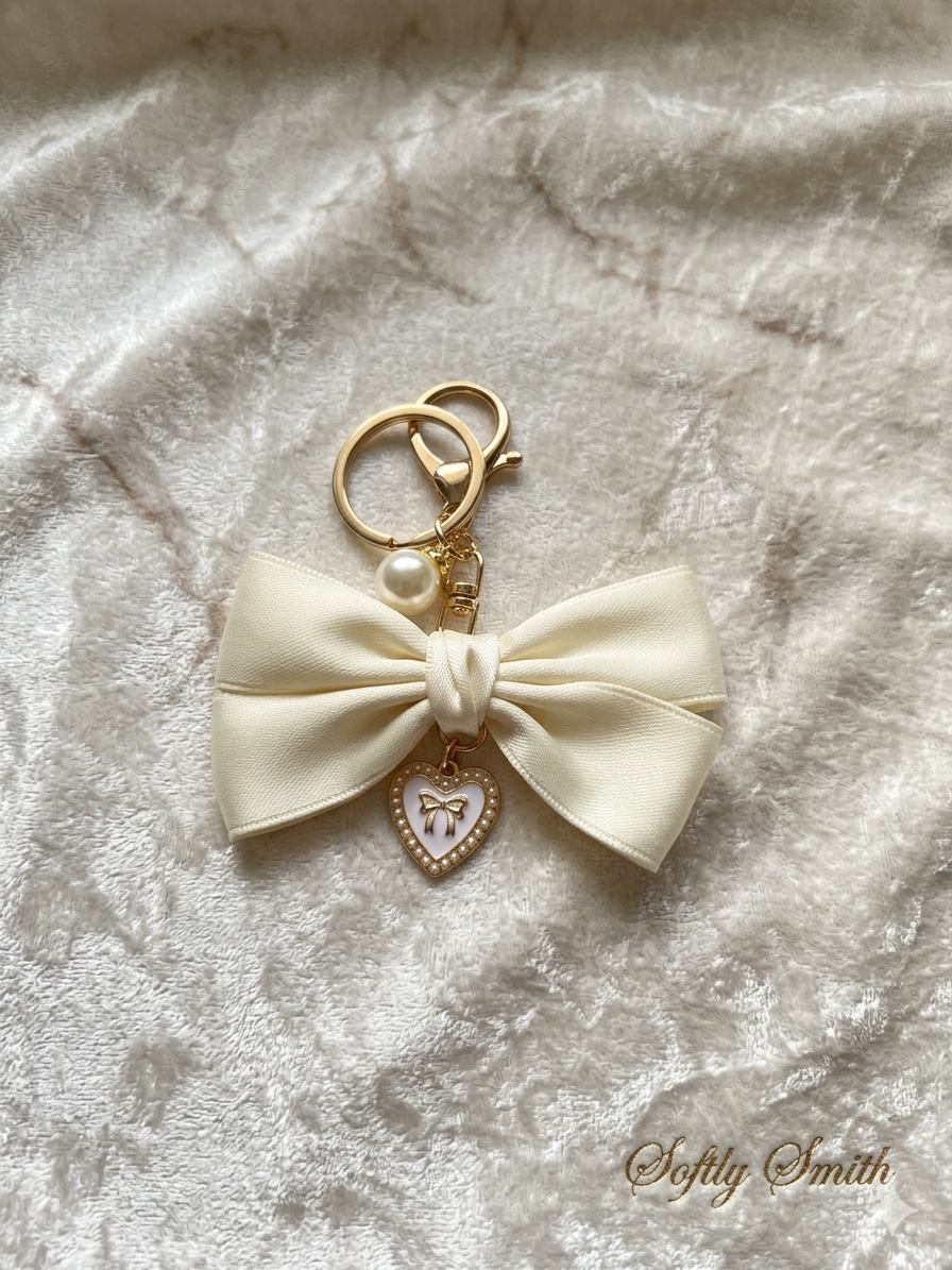 Ivory Bow Charm Keychain