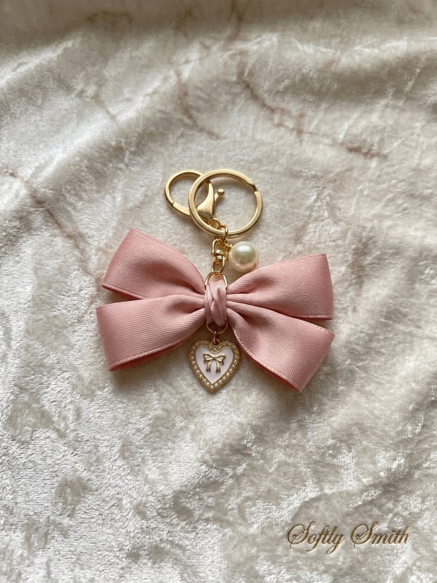 Blush Bow Charm Keychain
