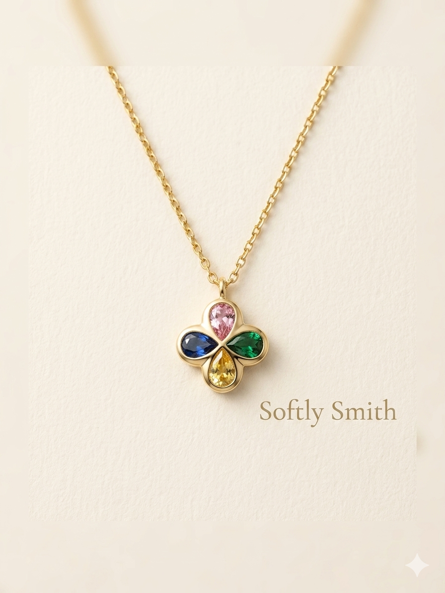 Soft Clover Multi-Color Stone Necklace – Gold