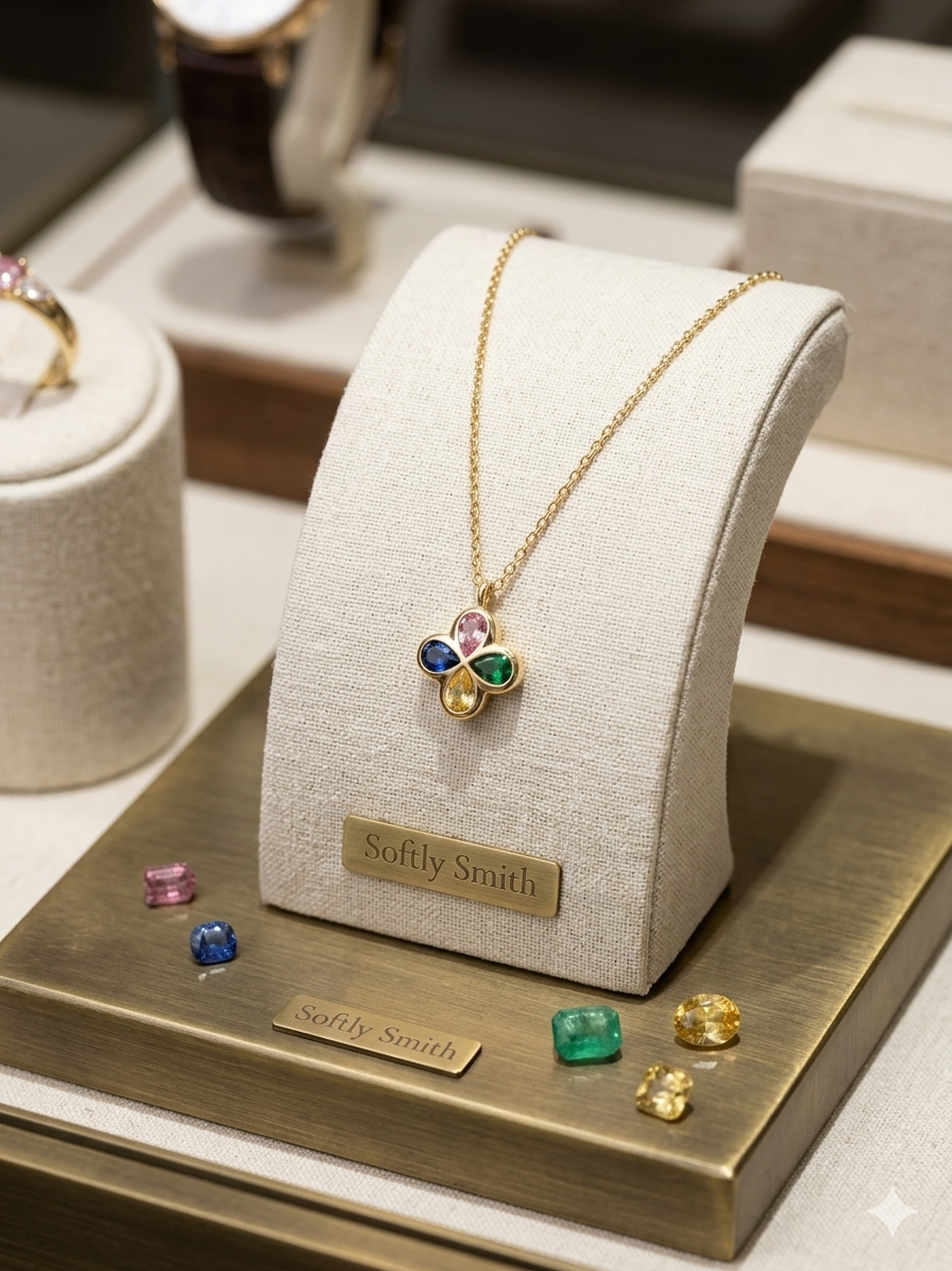 Soft Clover Multi-Color Stone Necklace – Gold