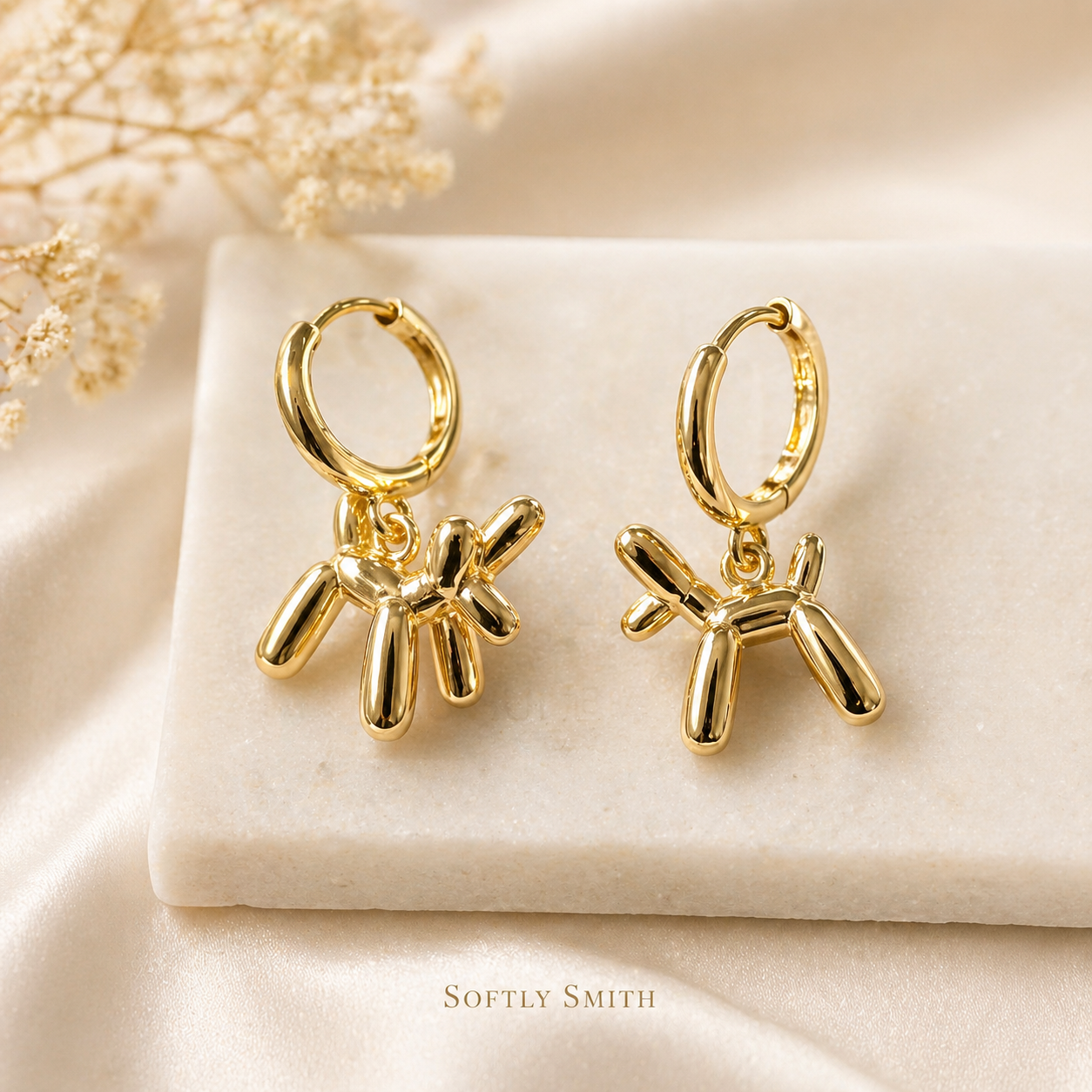 Soft Balloon Pup Earrings – Gold