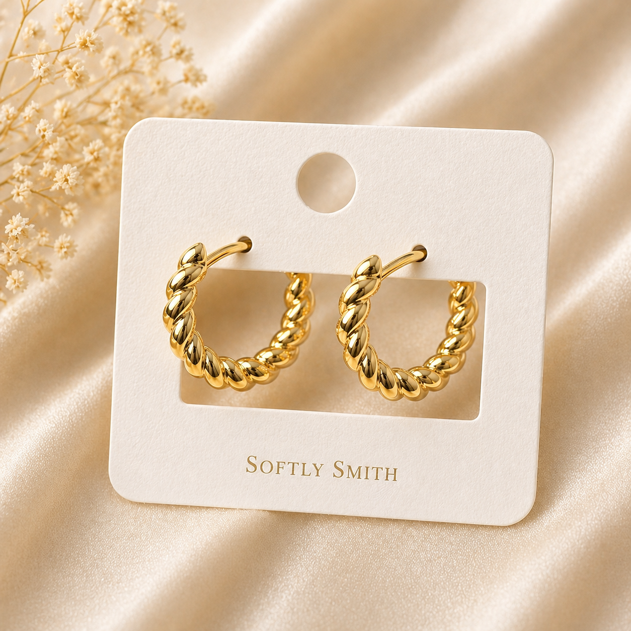 Soft Twist Hoop Earrings – Gold