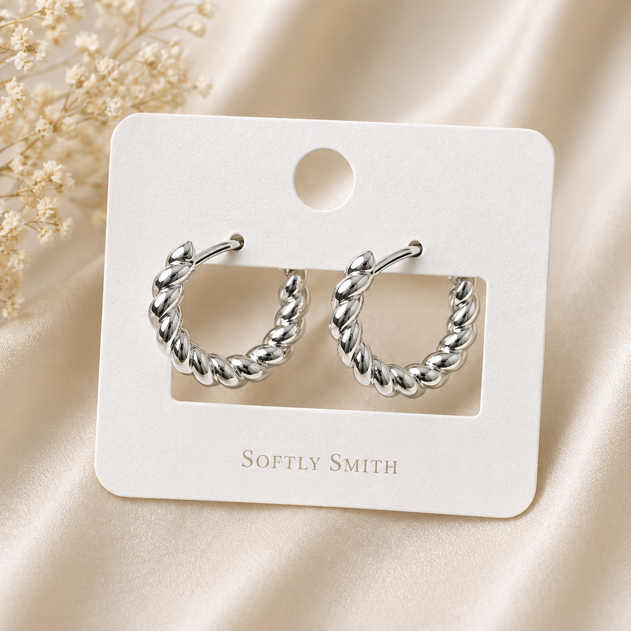 Soft Twist Hoop Earrings – Silver