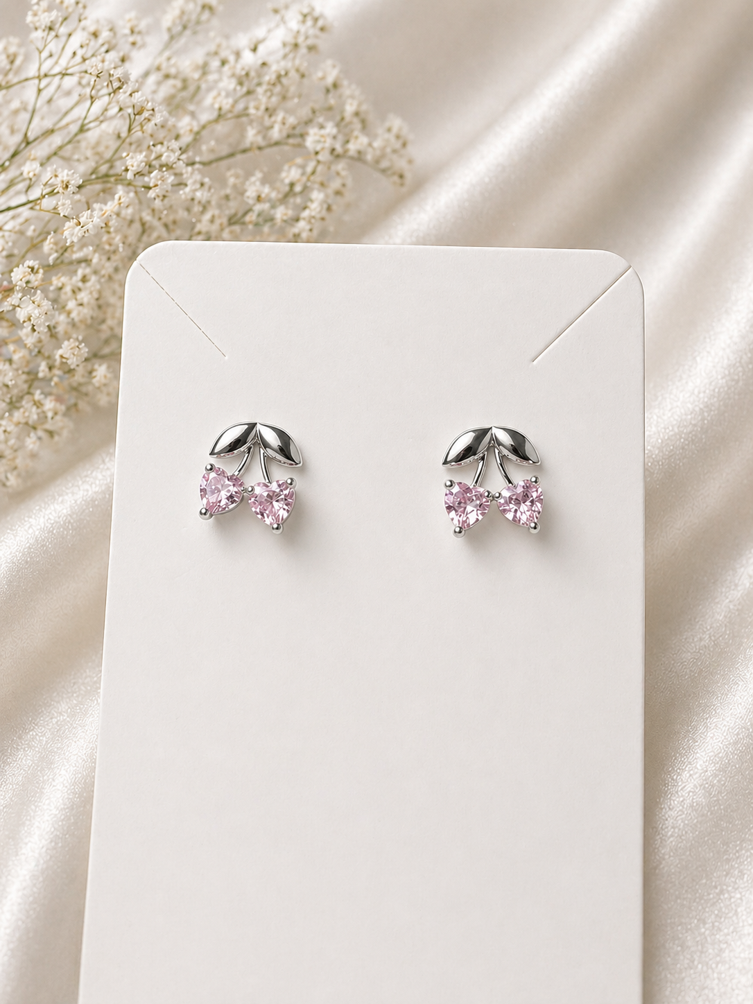 Soft Cherry Sparkle Stud Earrings – Pink
