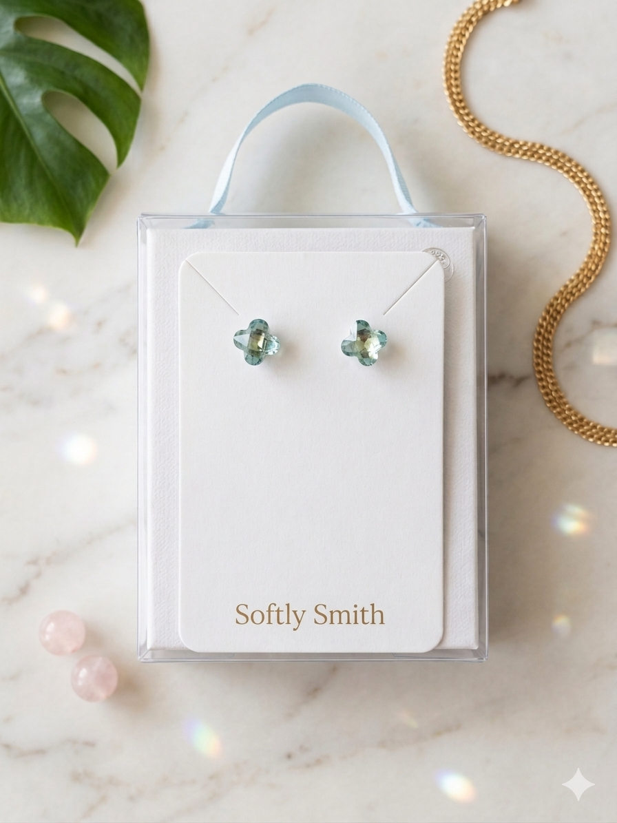 Soft Clover Crystal Stud Earrings