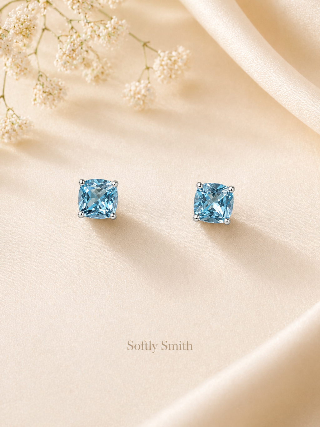Soft Sapphire Square Stud Earrings