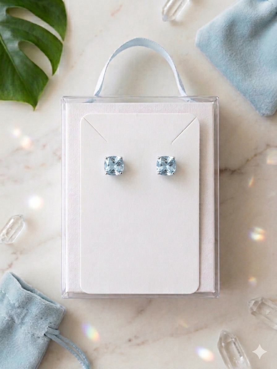 Soft Sapphire Square Stud Earrings