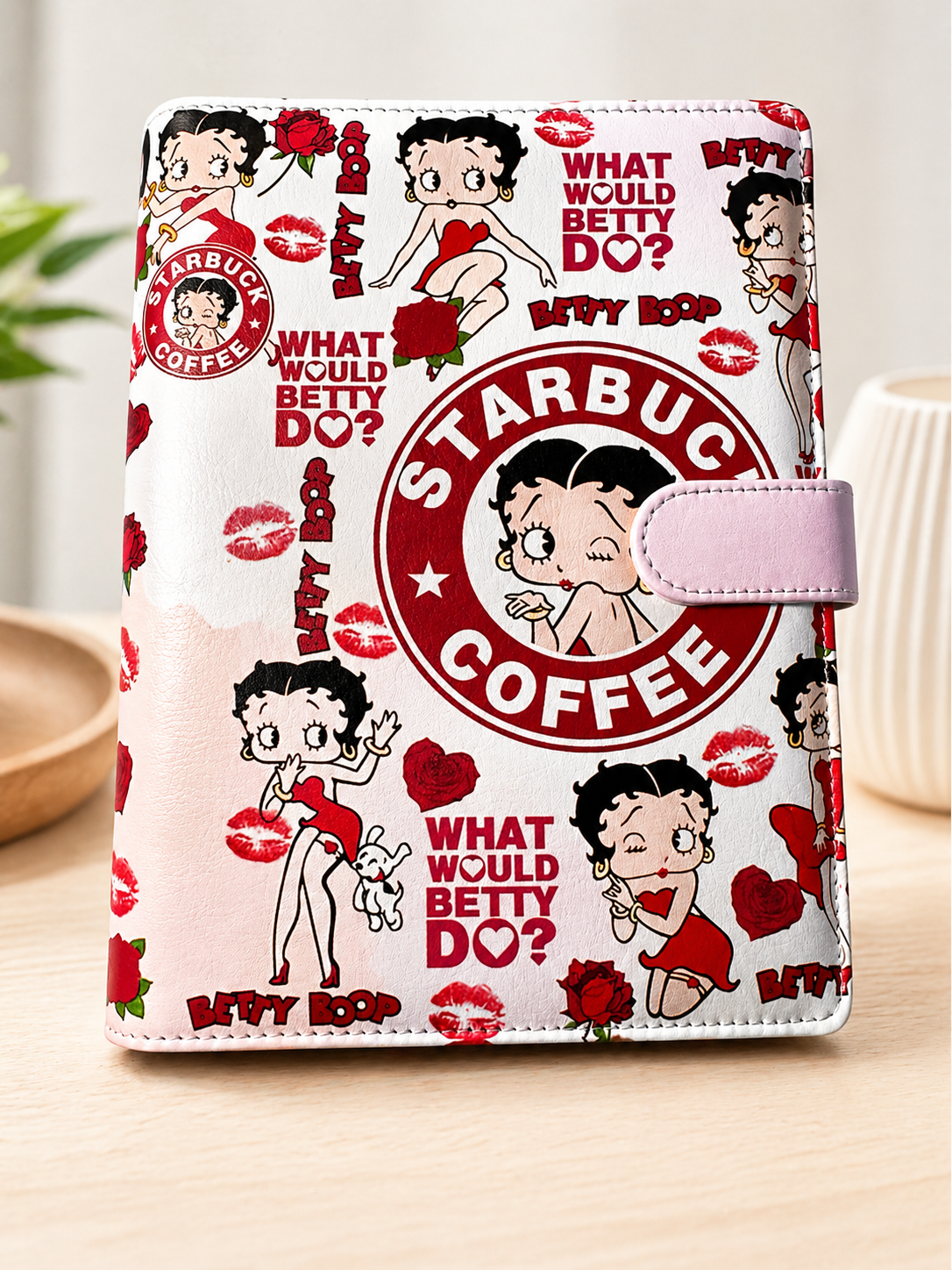Retro Cartoon Coffee Girl A5 Binder & Strawberry Paper Set
