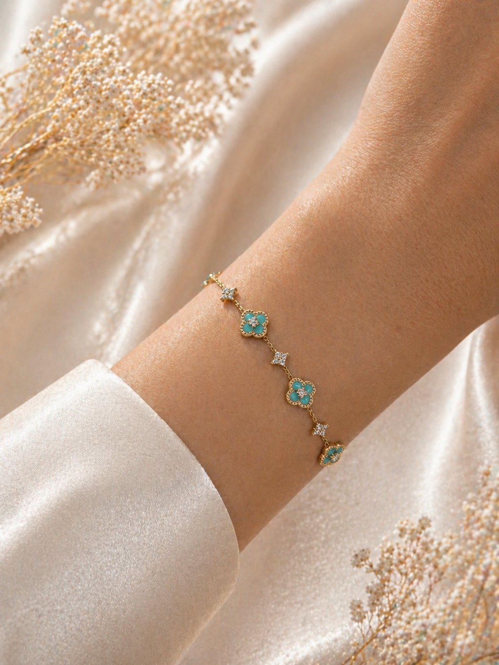 Teal Clover Charm Bracelet