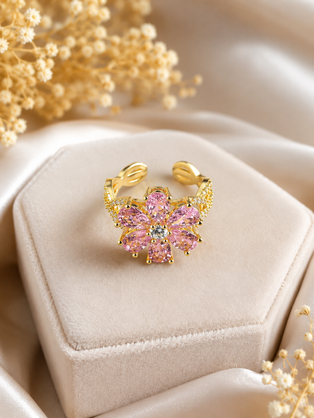 Pink Bloom Gold Ring