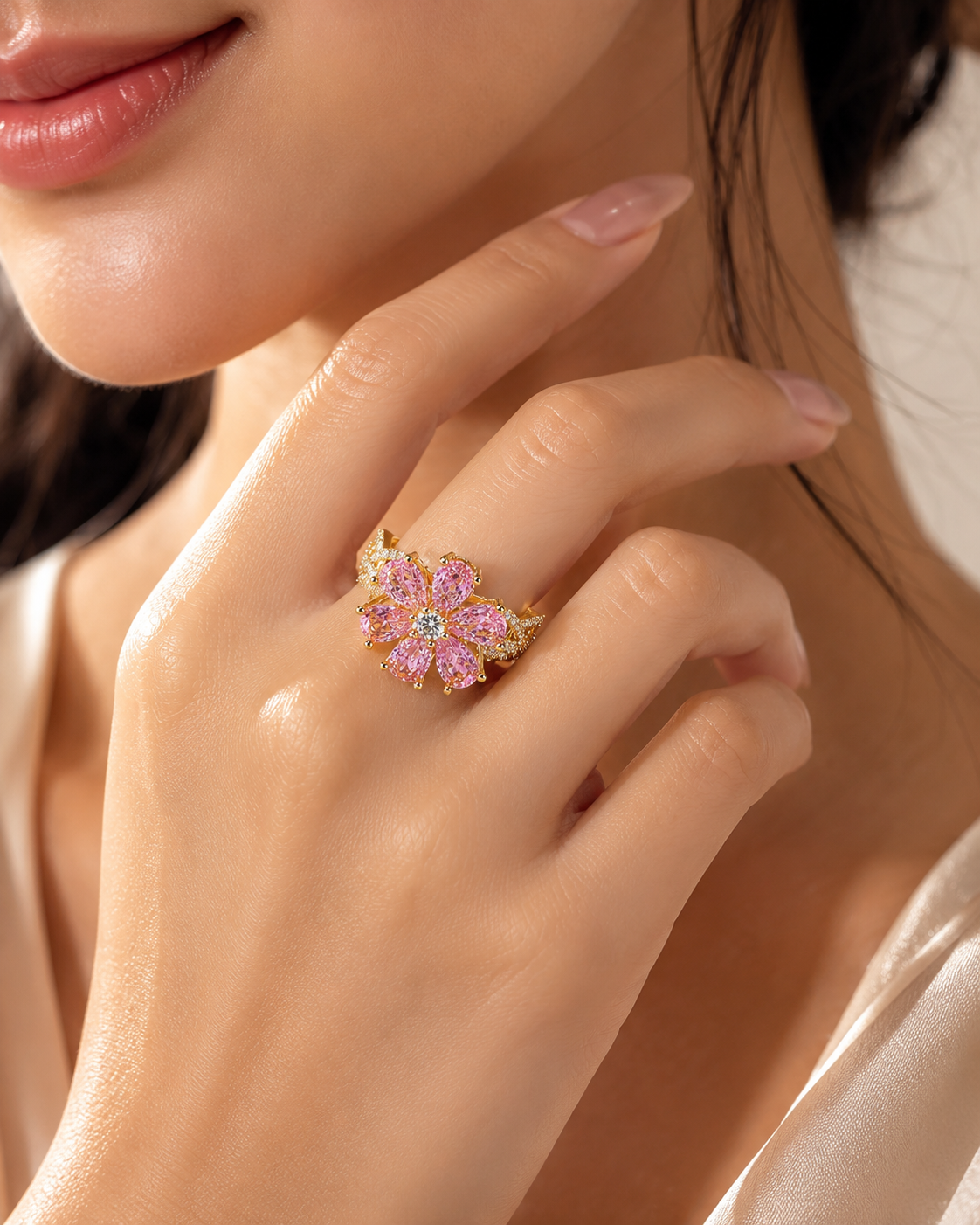 Pink Bloom Gold Ring