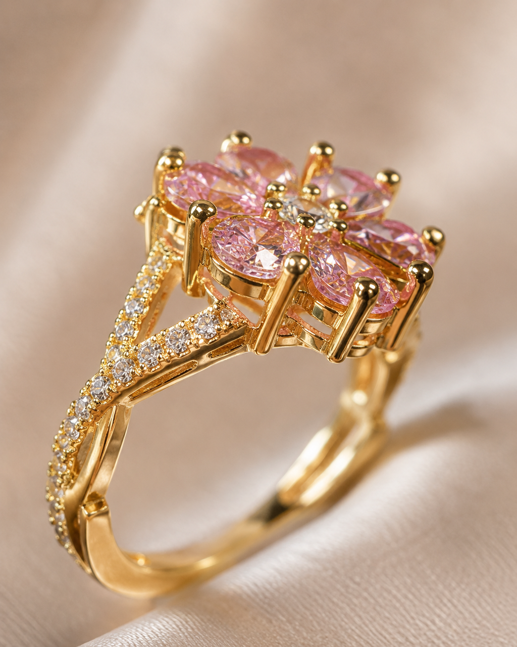 Pink Bloom Gold Ring
