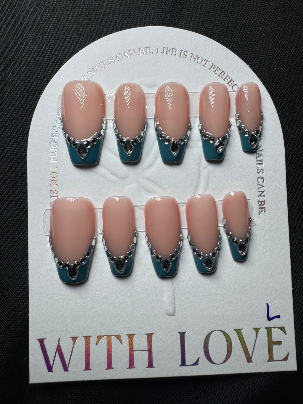 Teal Luxe Rhinestone French