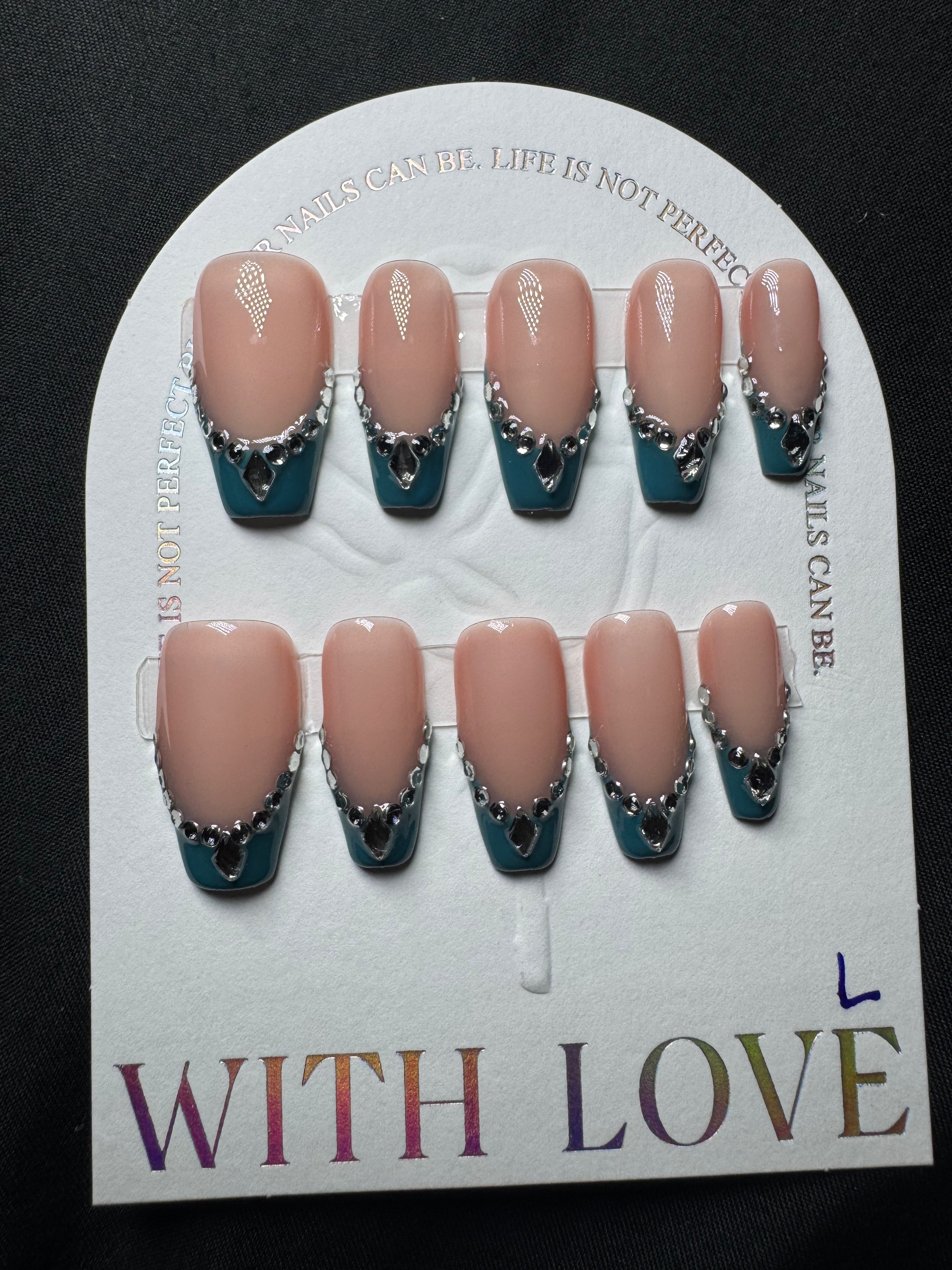 Teal Luxe Rhinestone French