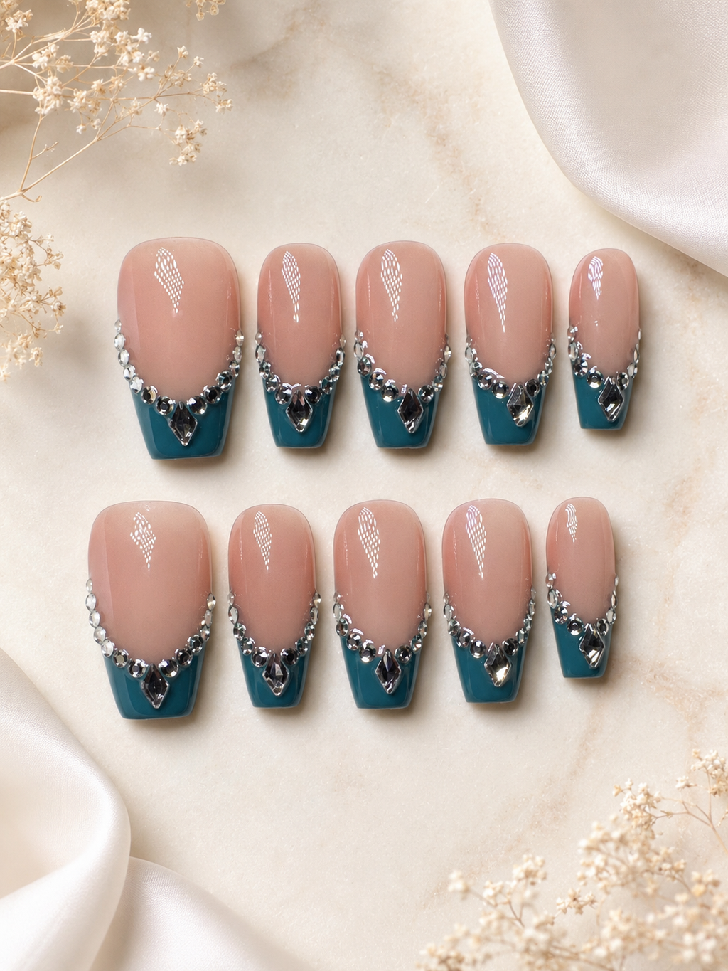 Teal Luxe Rhinestone French