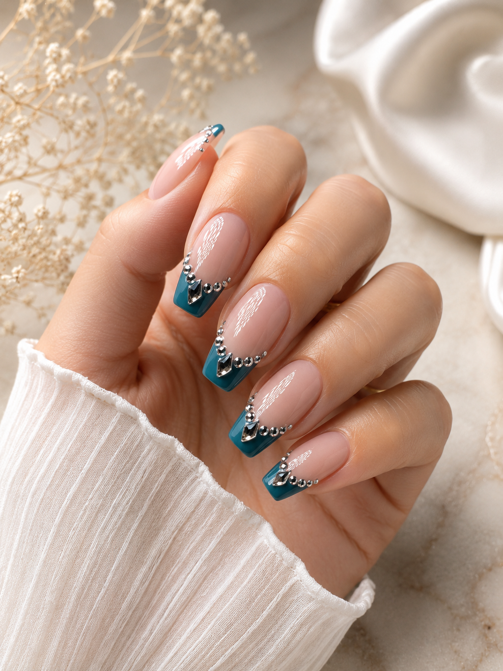 Teal Luxe Rhinestone French