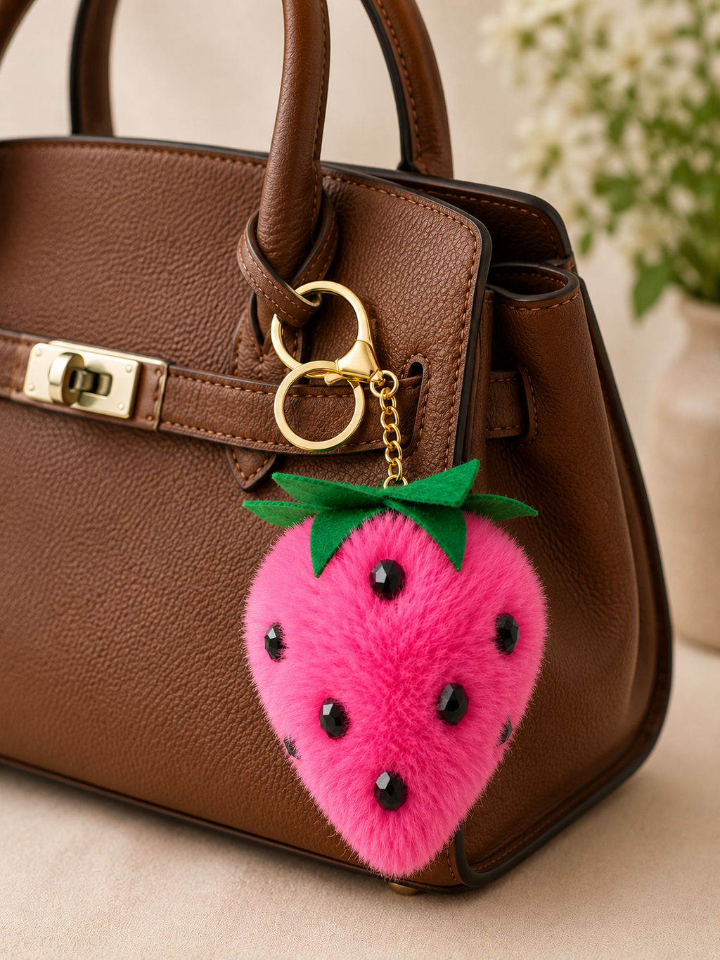 Strawberry Plush Keychain Charm