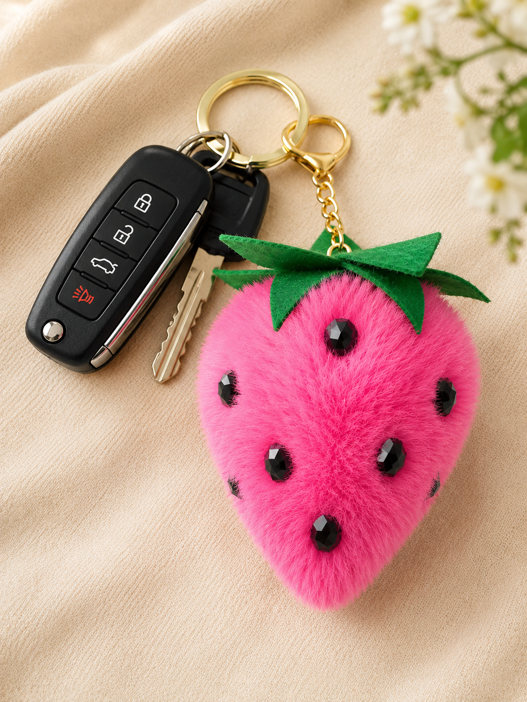 Strawberry Plush Keychain Charm