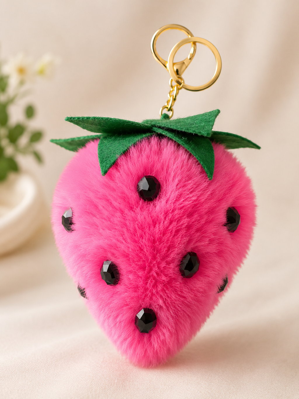 Strawberry Plush Keychain Charm